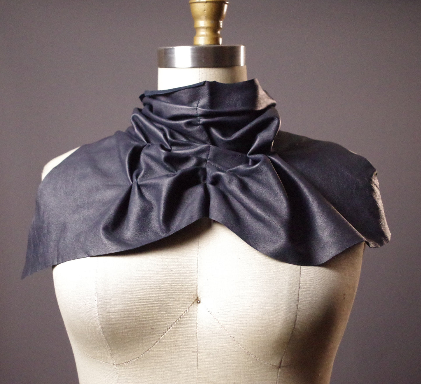 Leather Navy Scarf - Ruffled Leather Scarf - Unique leather Scarf - Goth Scarf - Goth Accessories - Goth