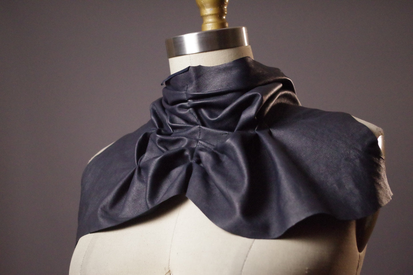 Leather Navy Scarf - Ruffled Leather Scarf - Unique leather Scarf - Goth Scarf - Goth Accessories - Goth
