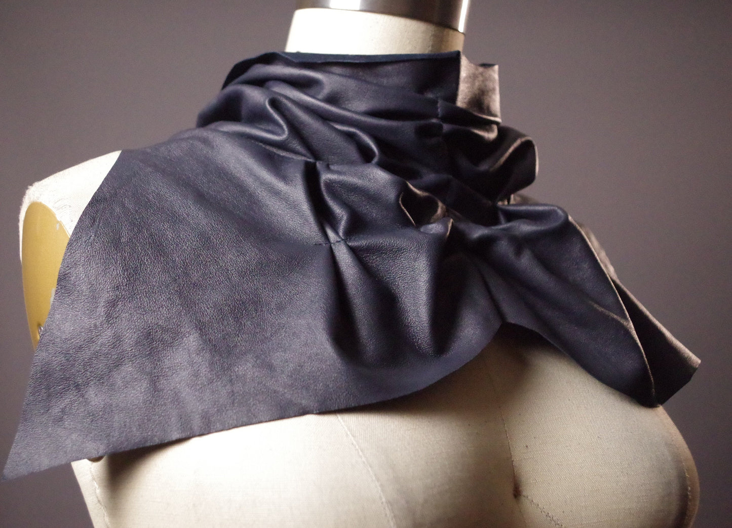 Leather Navy Scarf - Ruffled Leather Scarf - Unique leather Scarf - Goth Scarf - Goth Accessories - Goth