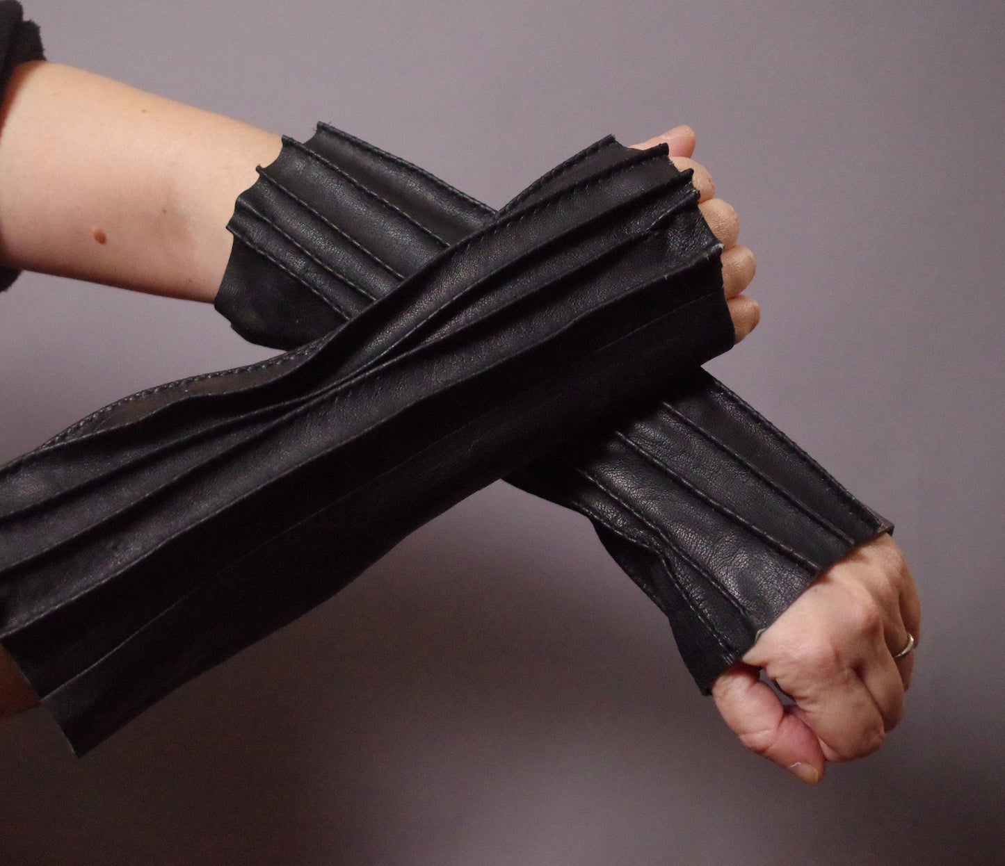 Up-cycled Leather Long gloves - Unique Leather gloves - Leather arm warmers