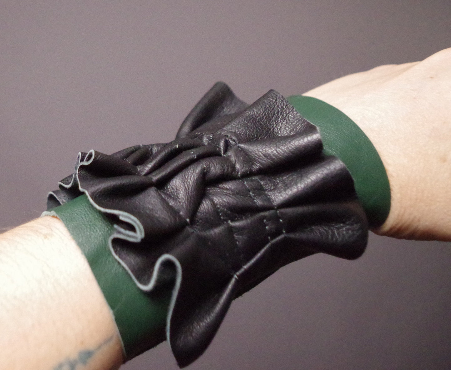Ruffled Leather Cuff Bracelet - Leather Cuff Bracelet - Up-cycled Leather Cuff - Black Leather Bracelet - Leather Black Cuff