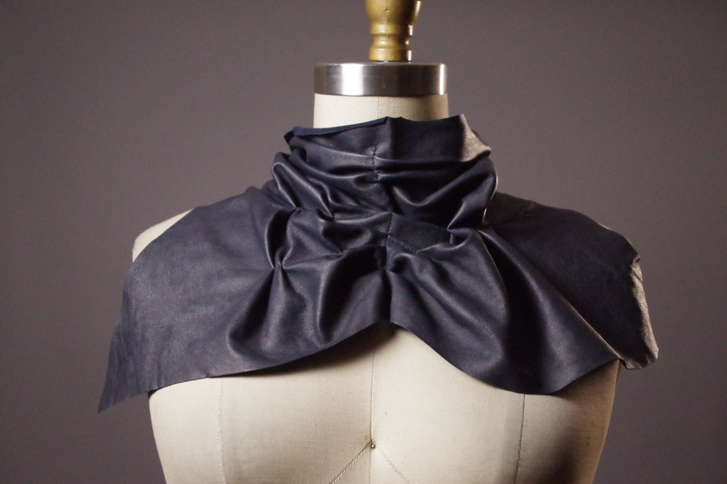 Leather Navy Scarf - Ruffled Leather Scarf - Unique leather Scarf - Goth Scarf - Goth Accessories - Goth