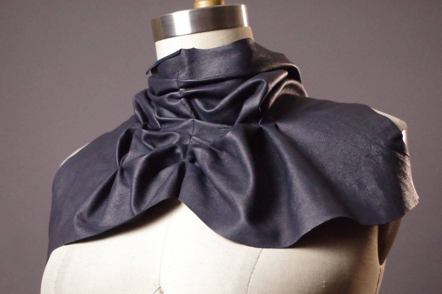 Leather Navy Scarf - Ruffled Leather Scarf - Unique leather Scarf - Goth Scarf - Goth Accessories - Goth