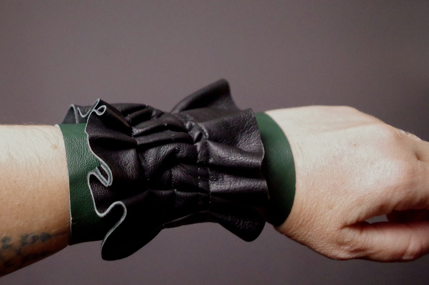 Ruffled Leather Cuff Bracelet - Leather Cuff Bracelet - Up-cycled Leather Cuff - Black Leather Bracelet - Leather Black Cuff