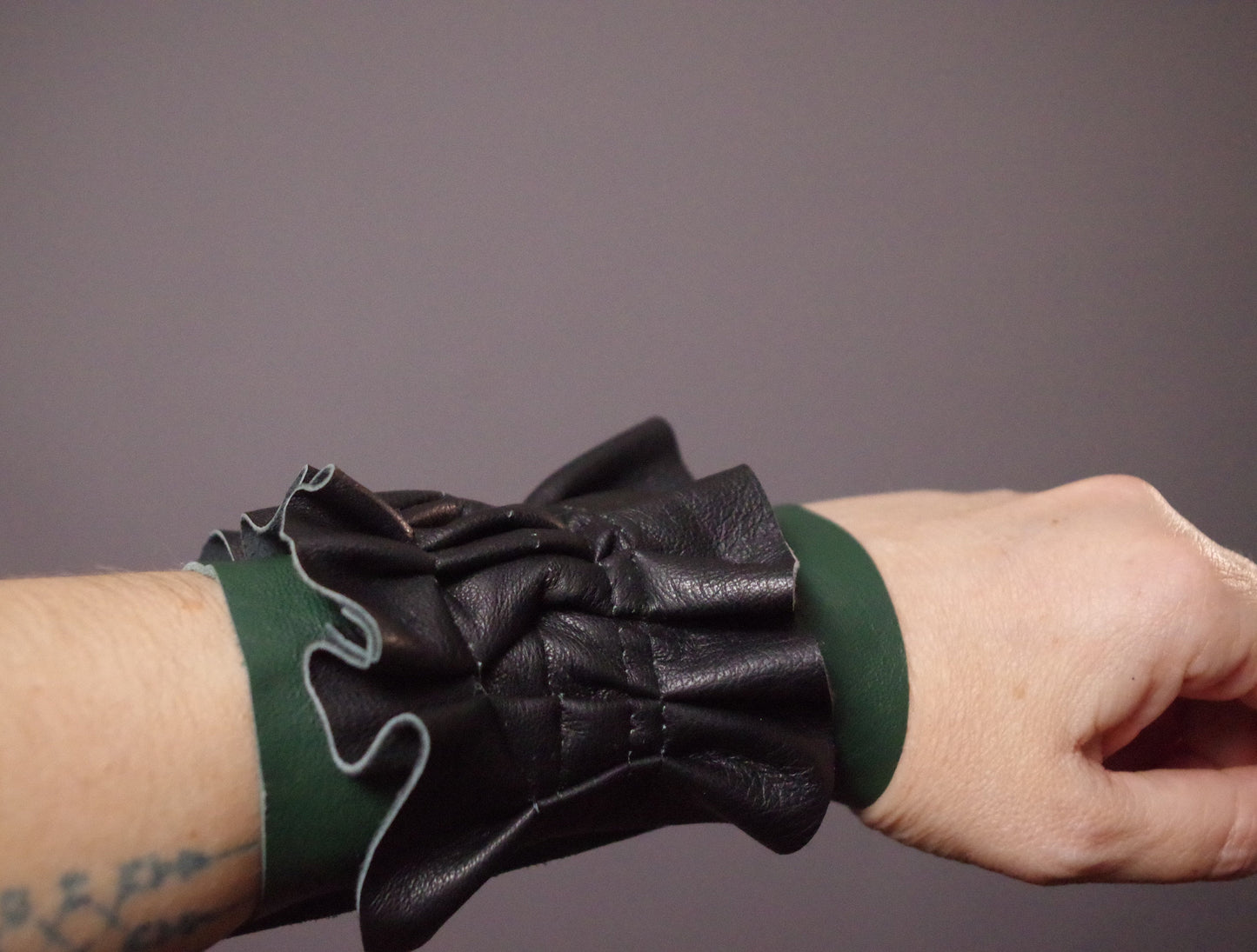 Ruffled Leather Cuff Bracelet - Leather Cuff Bracelet - Up-cycled Leather Cuff - Black Leather Bracelet - Leather Black Cuff