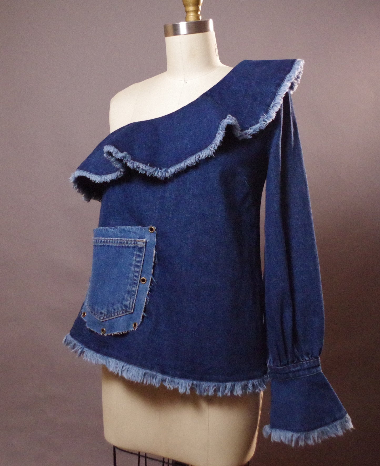 Up-cycled Jean Top, Unique Denim Top, Jean Denim Blouse Top, Street wear