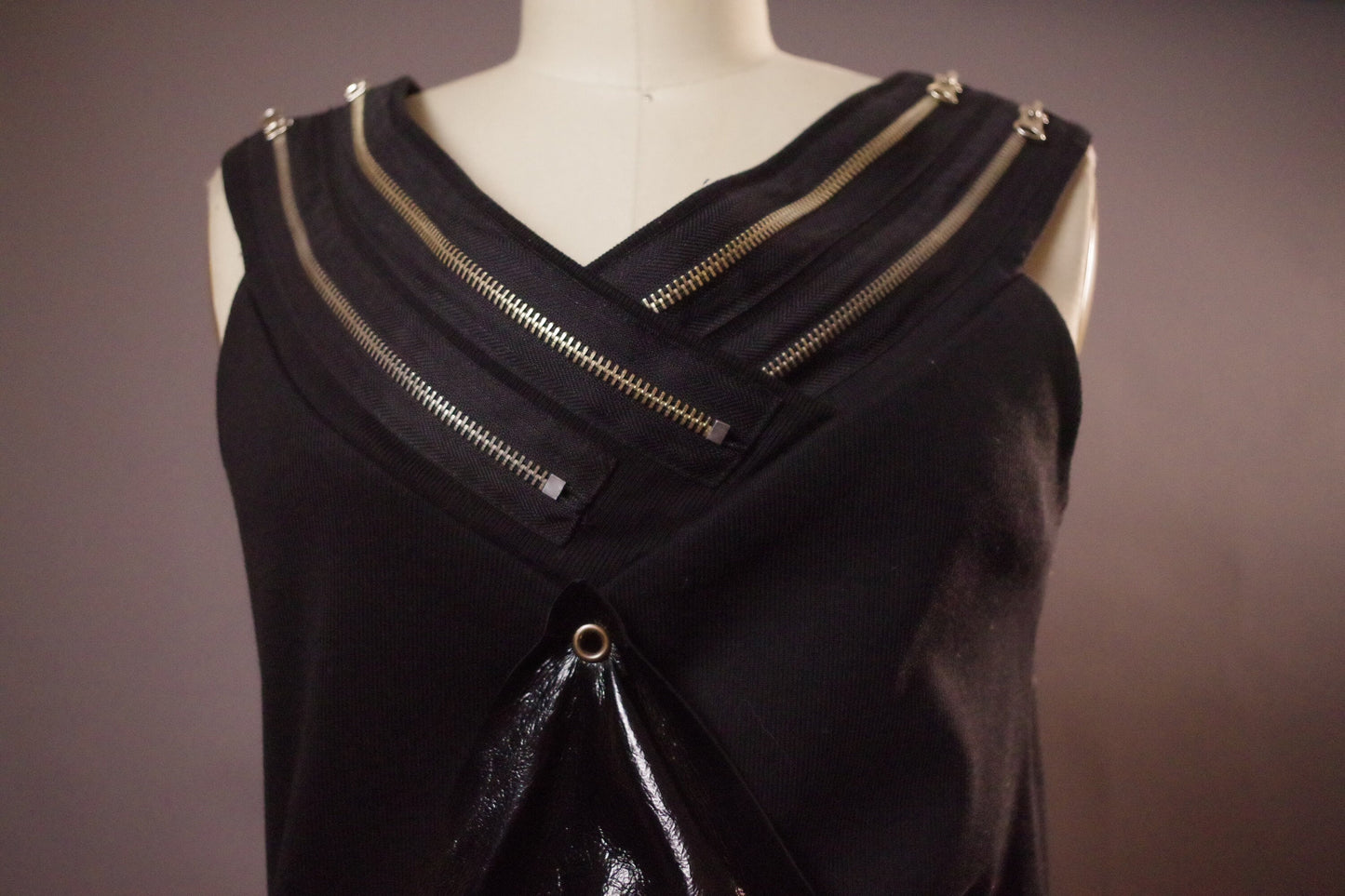 Up-cycled zipper black mini dress, Up-cycled Goth Dress, Goth Summer black Dress