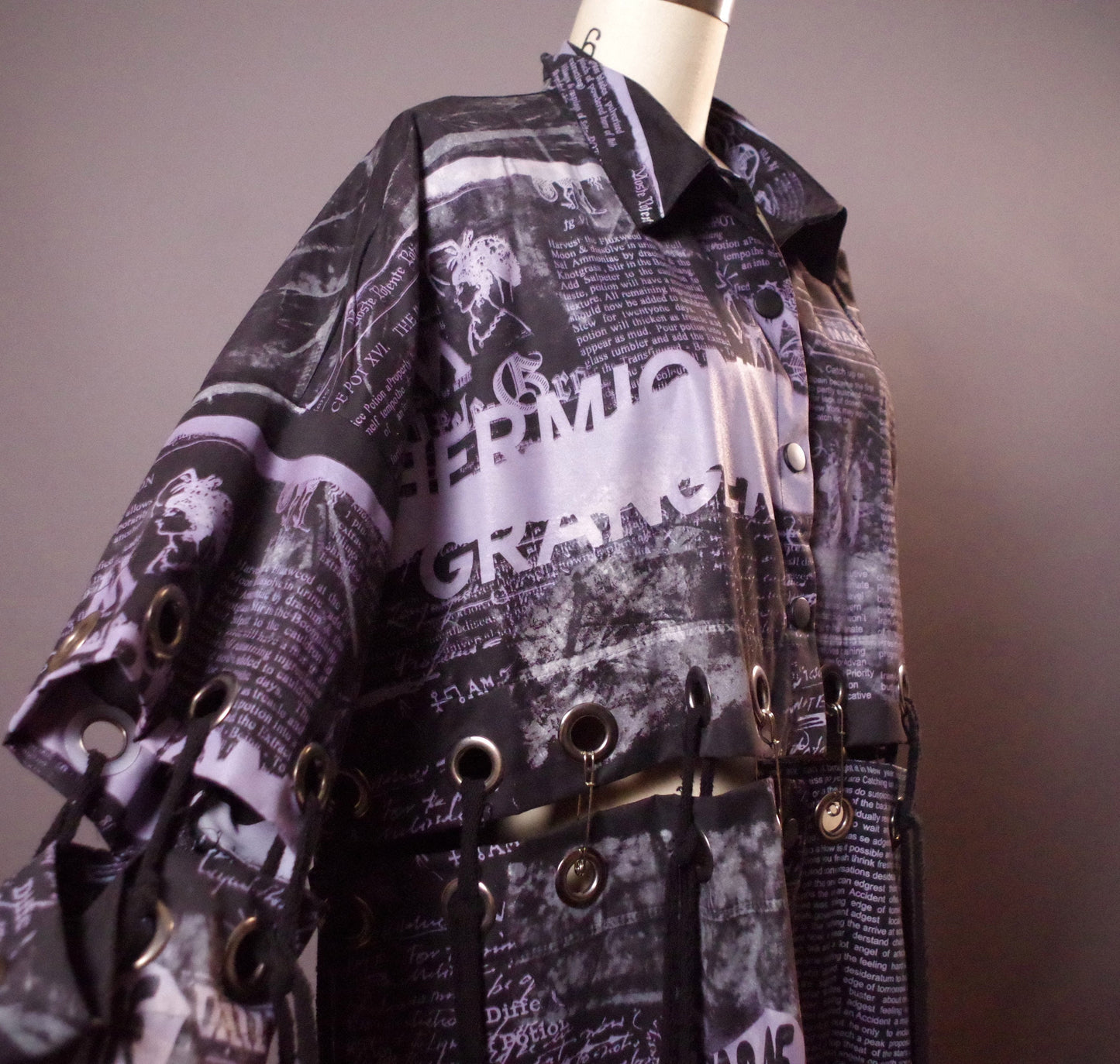 OOAK Grommet Long Jacket, Unique Goth Unisex Jacket, OOAK Up-cycled Newspaper Jacket