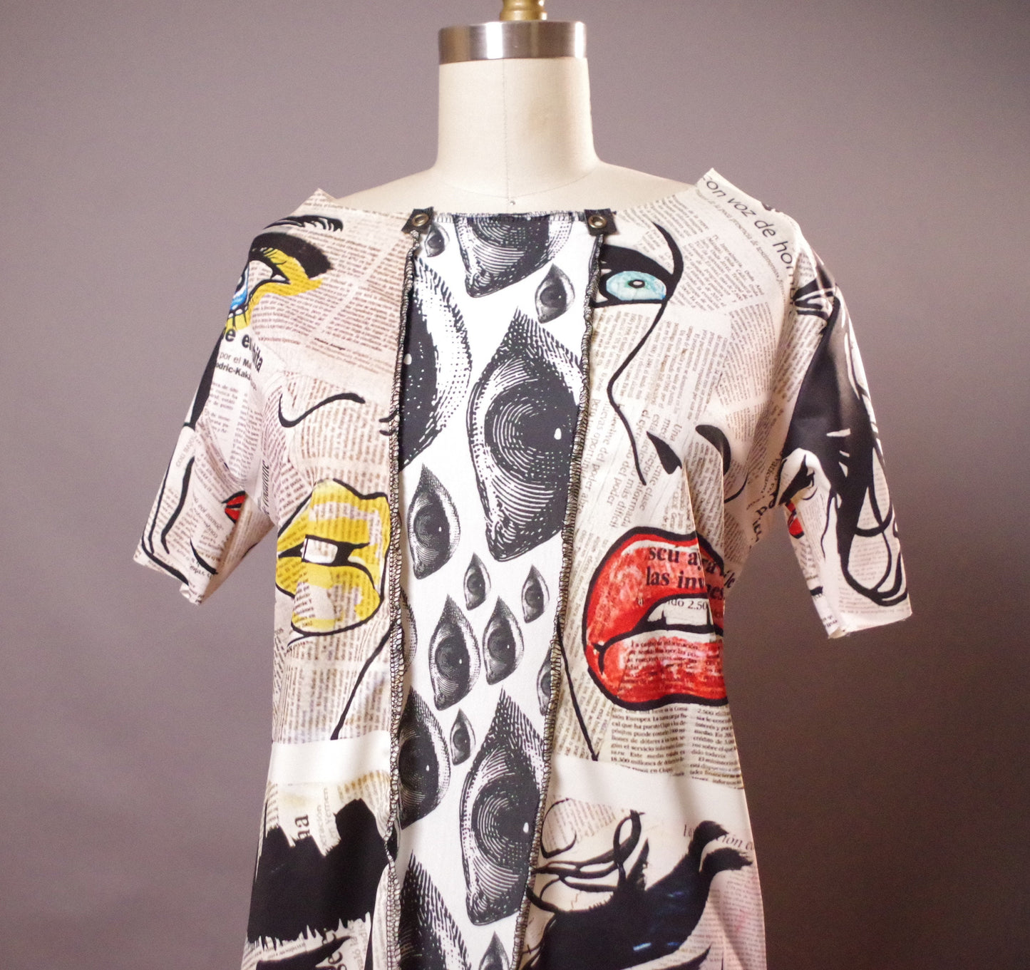 Pop Art Eyes up-cycled Dress, Eyes newspaper dress, Eyes Clothing, Newspaper Clothes