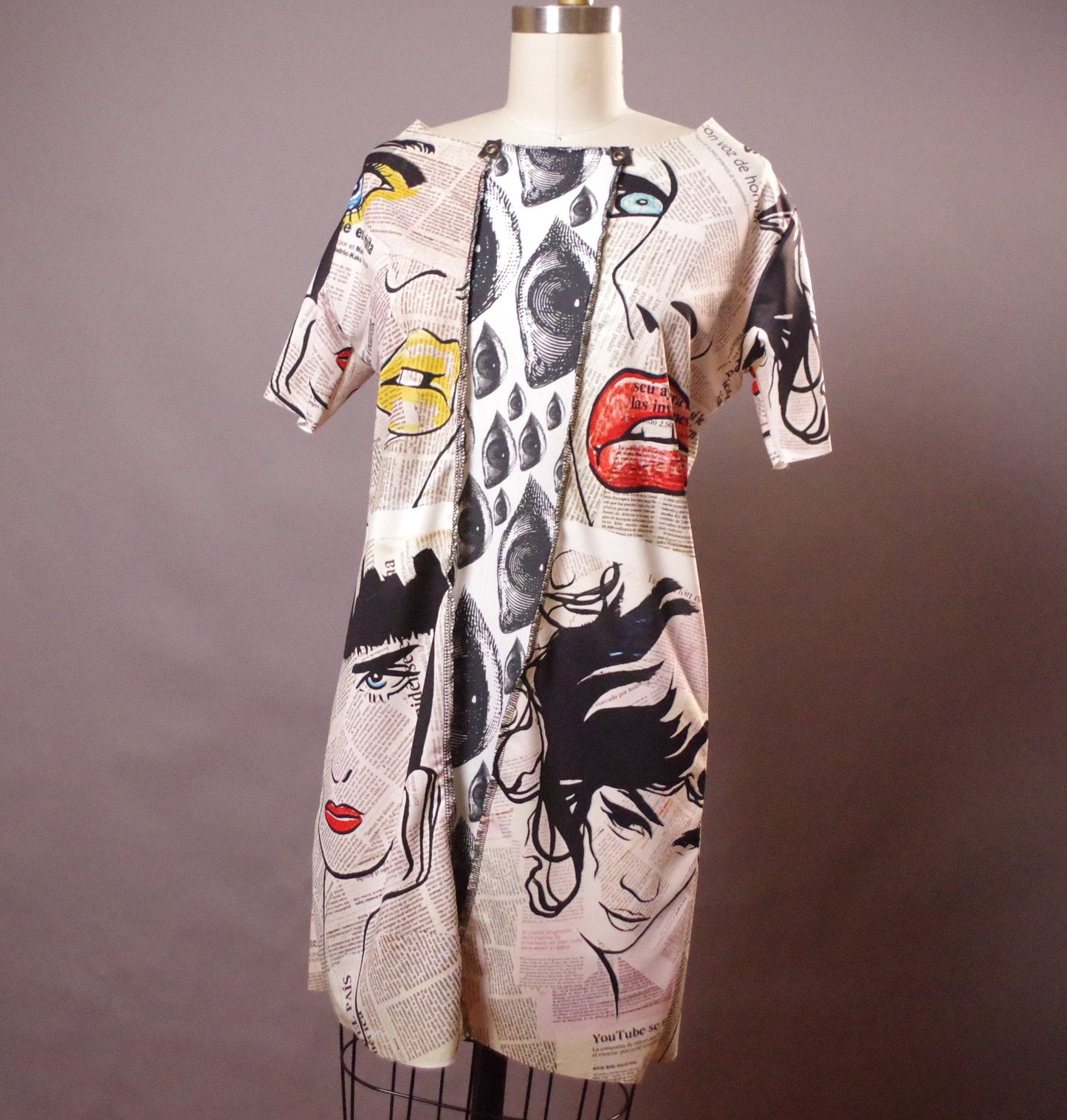 Pop Art Eyes up-cycled Dress, Eyes newspaper dress, Eyes Clothing, Newspaper Clothes