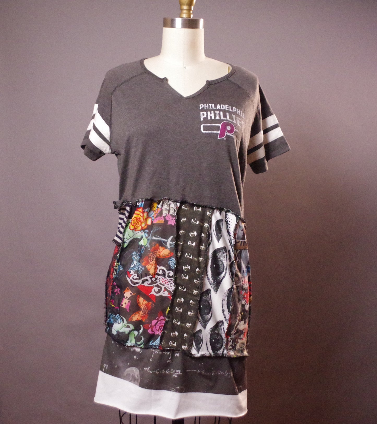 Philadelphia Tshirt Tunic, Unique Patchwork Tunic, Up-cycled clothing