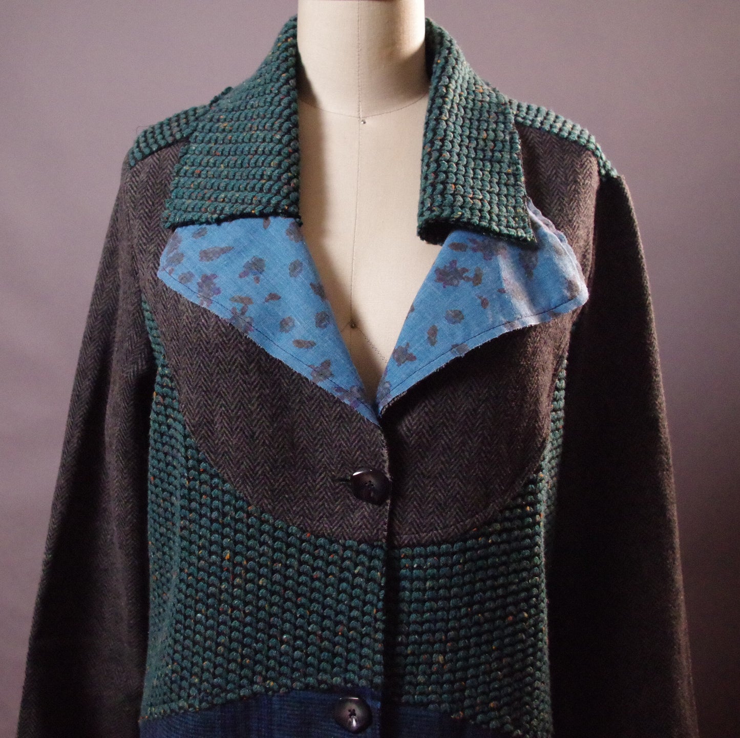 OOAK Wool Long Coat, Unique Patchwork Coat, Women's Unique Coat