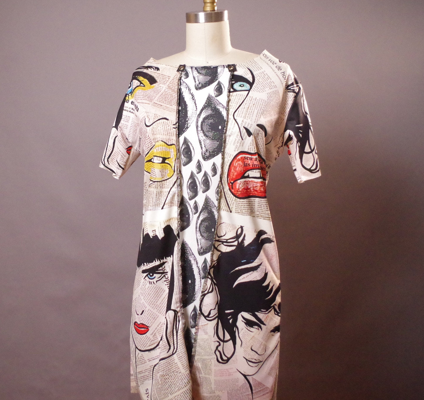 Pop Art Eyes up-cycled Dress, Eyes newspaper dress, Eyes Clothing, Newspaper Clothes