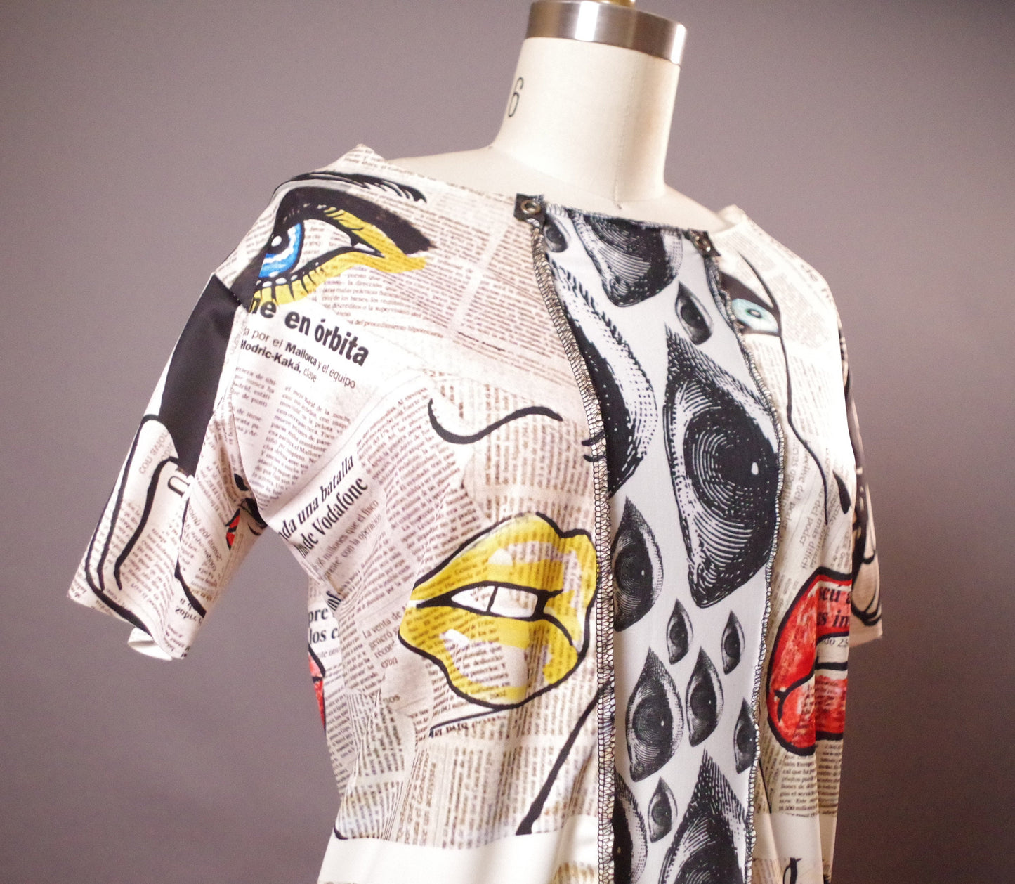 Pop Art Eyes up-cycled Dress, Eyes newspaper dress, Eyes Clothing, Newspaper Clothes