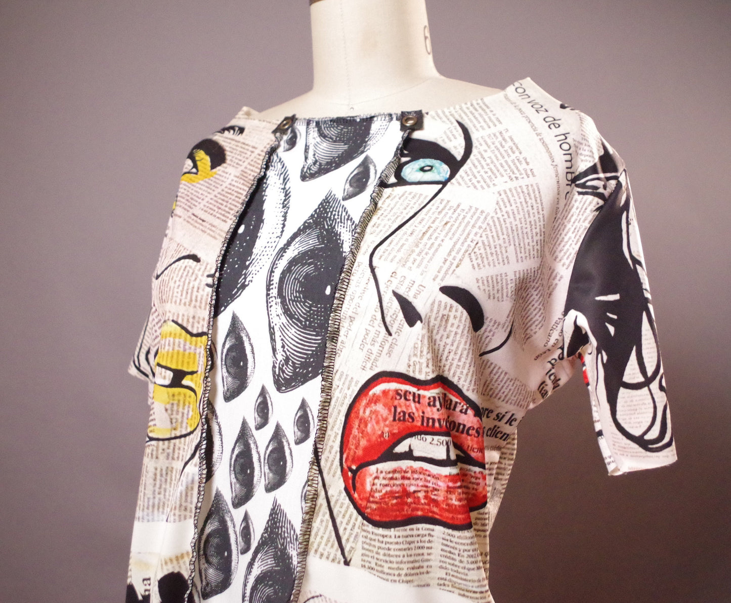 Pop Art Eyes up-cycled Dress, Eyes newspaper dress, Eyes Clothing, Newspaper Clothes