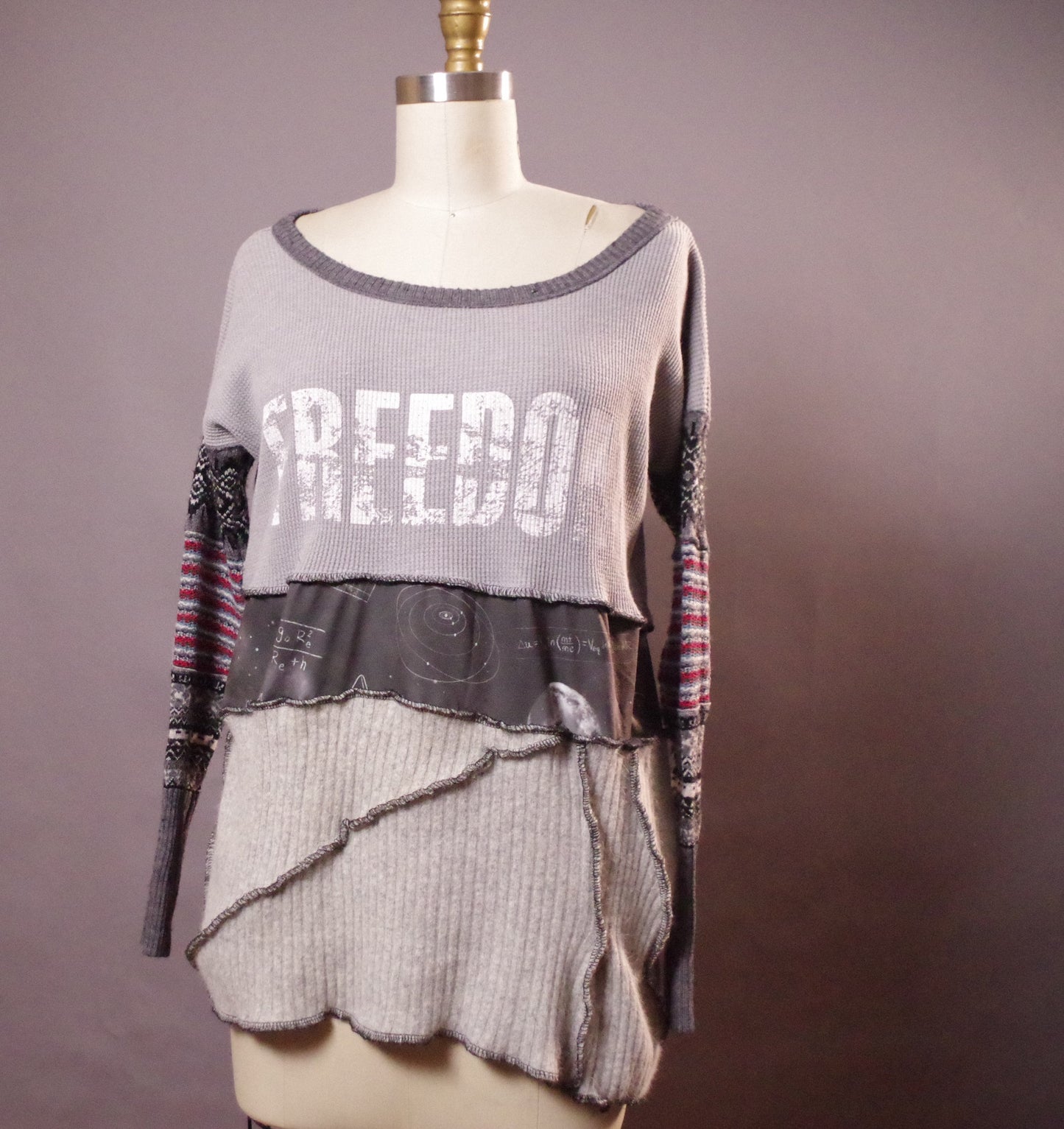 Freedom up-cycled sweater, Unique winter top, OOAK Patchwork sweater