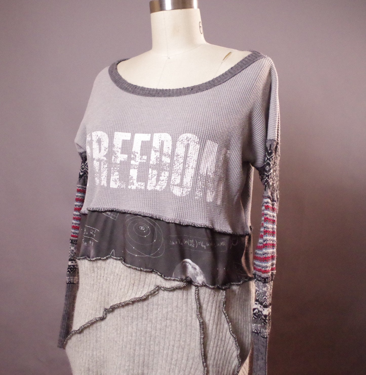 Freedom up-cycled sweater, Unique winter top, OOAK Patchwork sweater