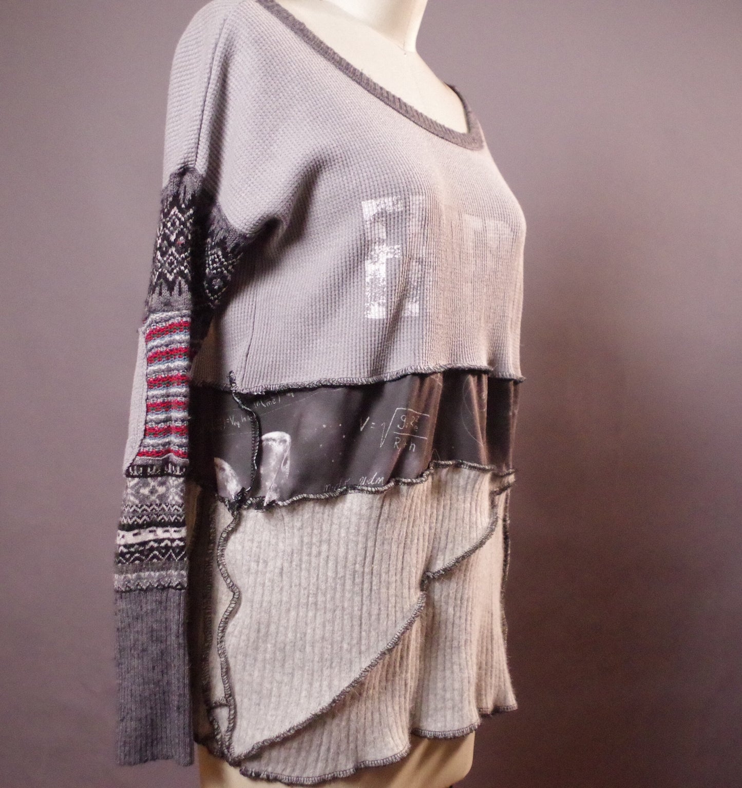 Freedom up-cycled sweater, Unique winter top, OOAK Patchwork sweater