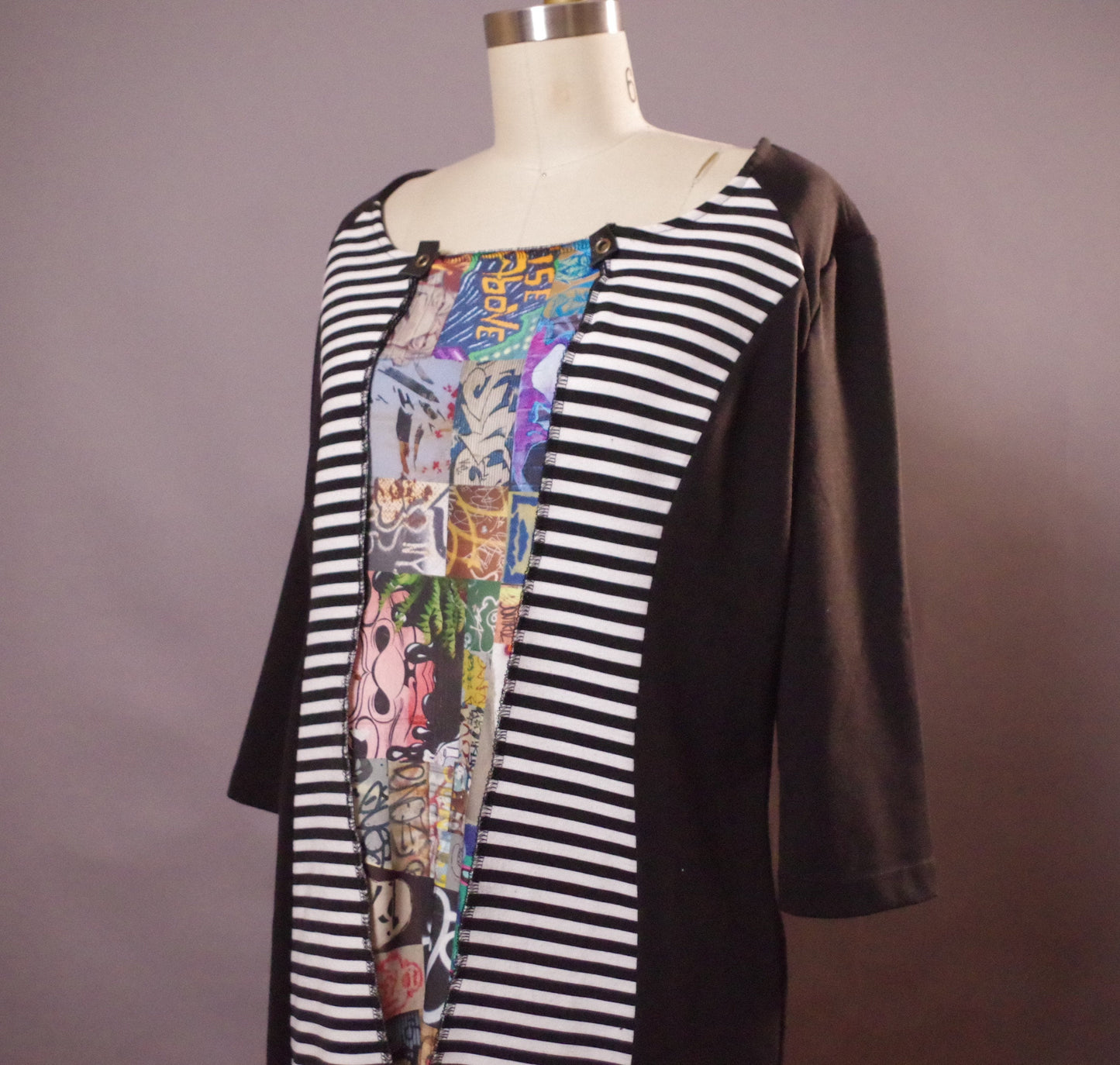 Striped Graffiti Dress, Up-cycled unique dress, Up-cycled Clothing Graffiti