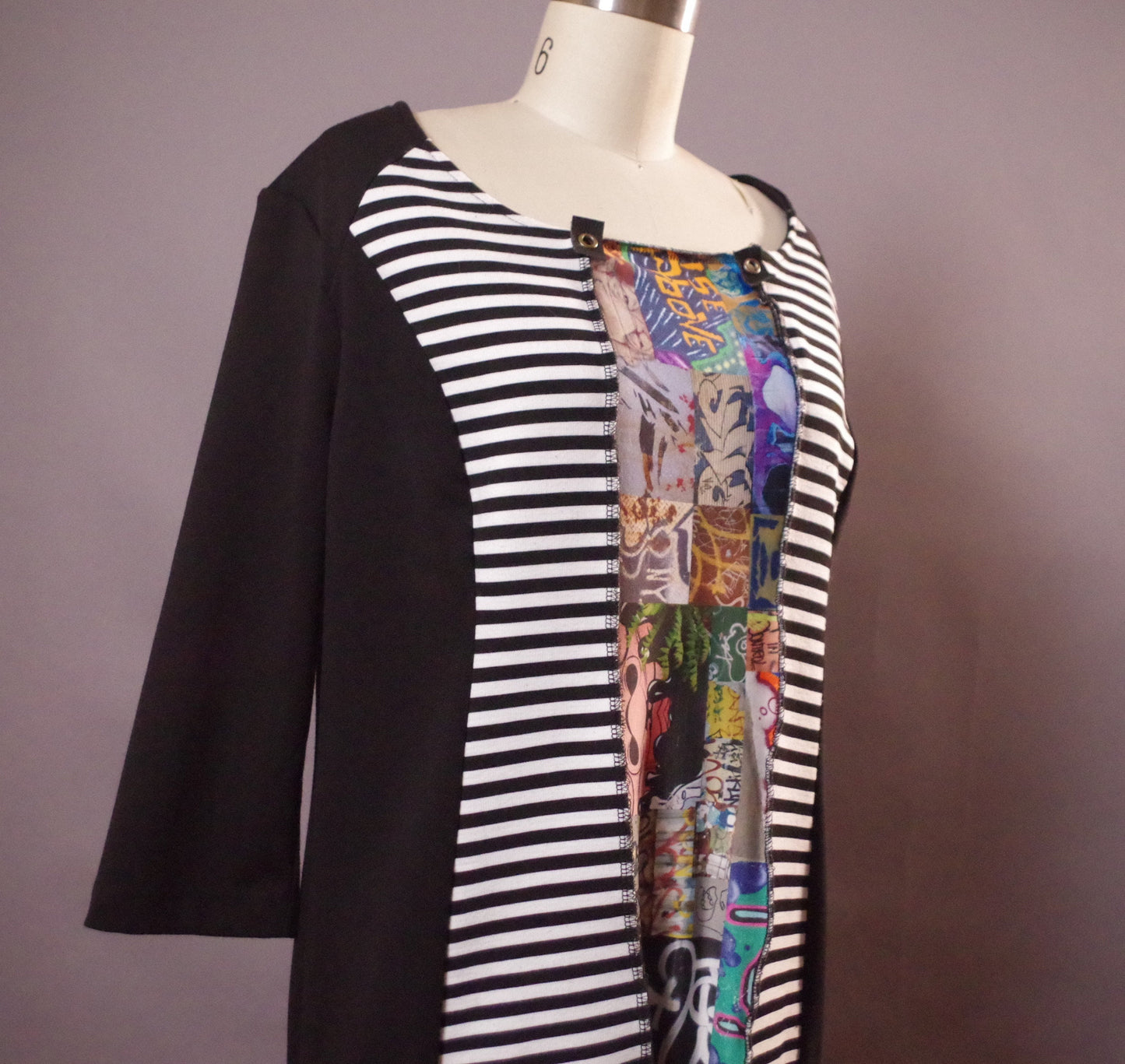 Striped Graffiti Dress, Up-cycled unique dress, Up-cycled Clothing Graffiti