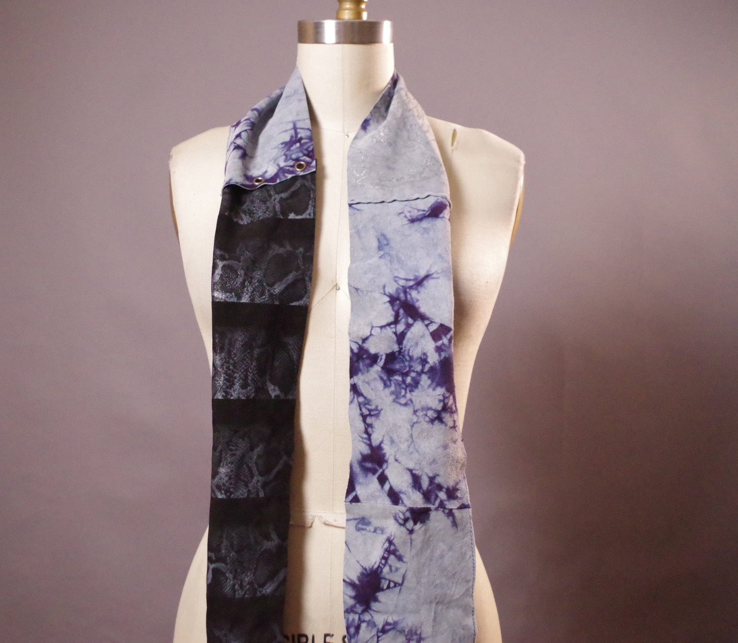 Tie dye Leather Scarf, Long Leather Scarf, Fashion accessories
