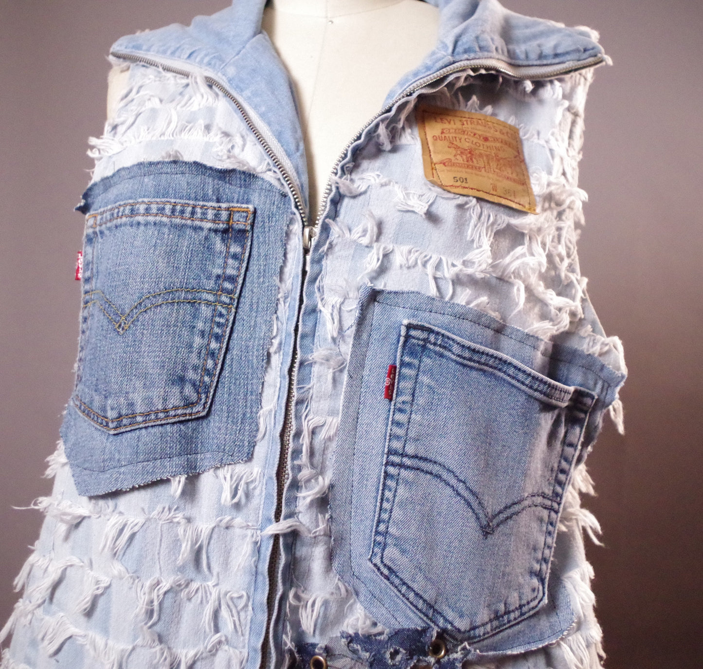 Up-cycled denim vest, Unique jean vest, Women denim vests