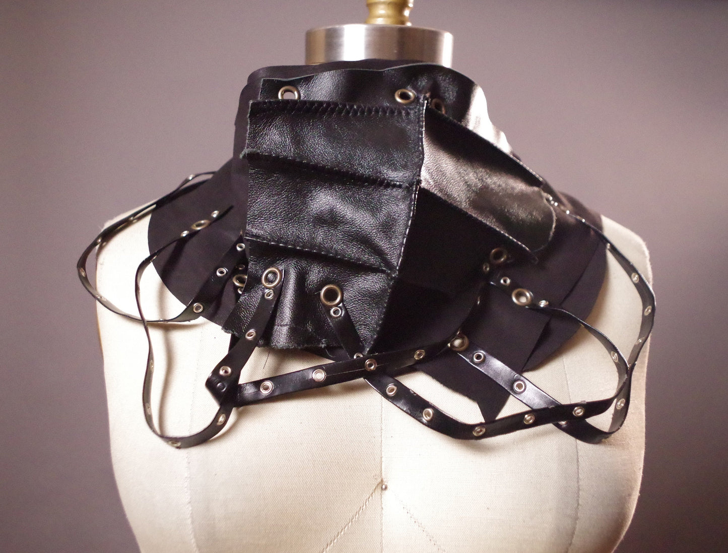 OOAK Leather Black Scarf, Twisted Leather Scarf, Unique black Scarf, Goth Leather Scarf, Halloween