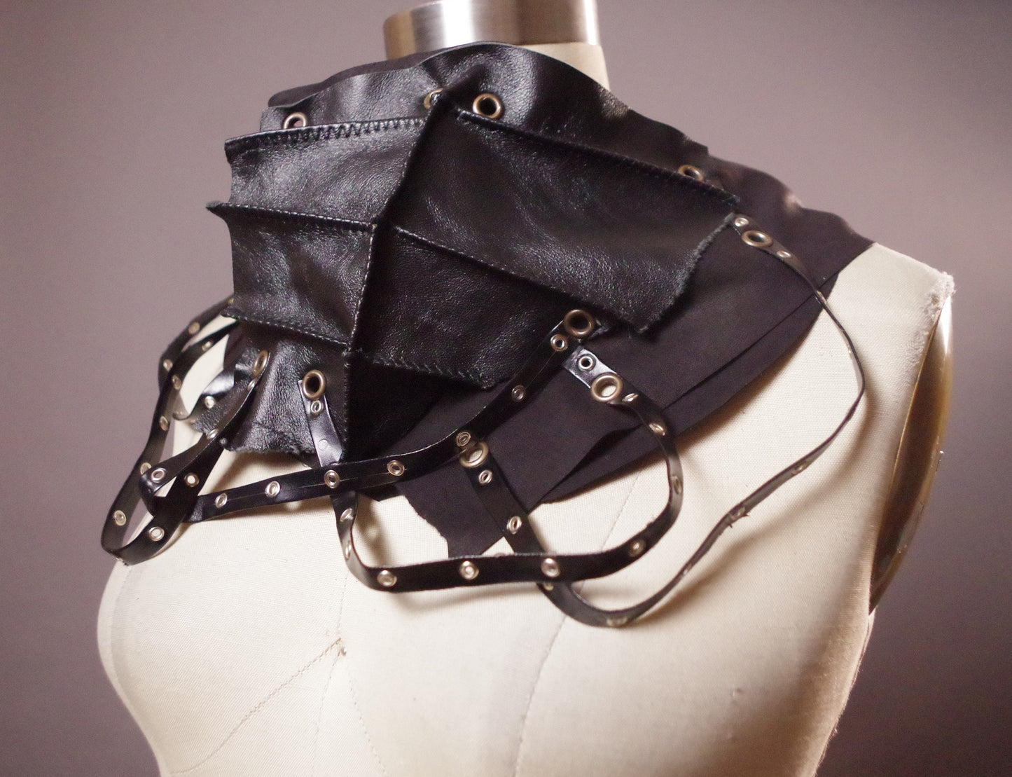 OOAK Leather Black Scarf, Twisted Leather Scarf, Unique black Scarf, Goth Leather Scarf, Halloween