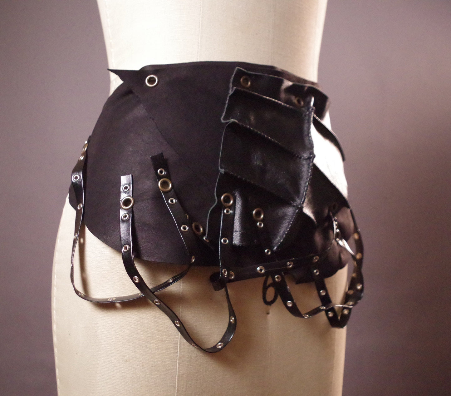OOAK Leather Black Leather Belt, Genuine leather belt, Unique black Belt, Goth Leather Belt, Halloween