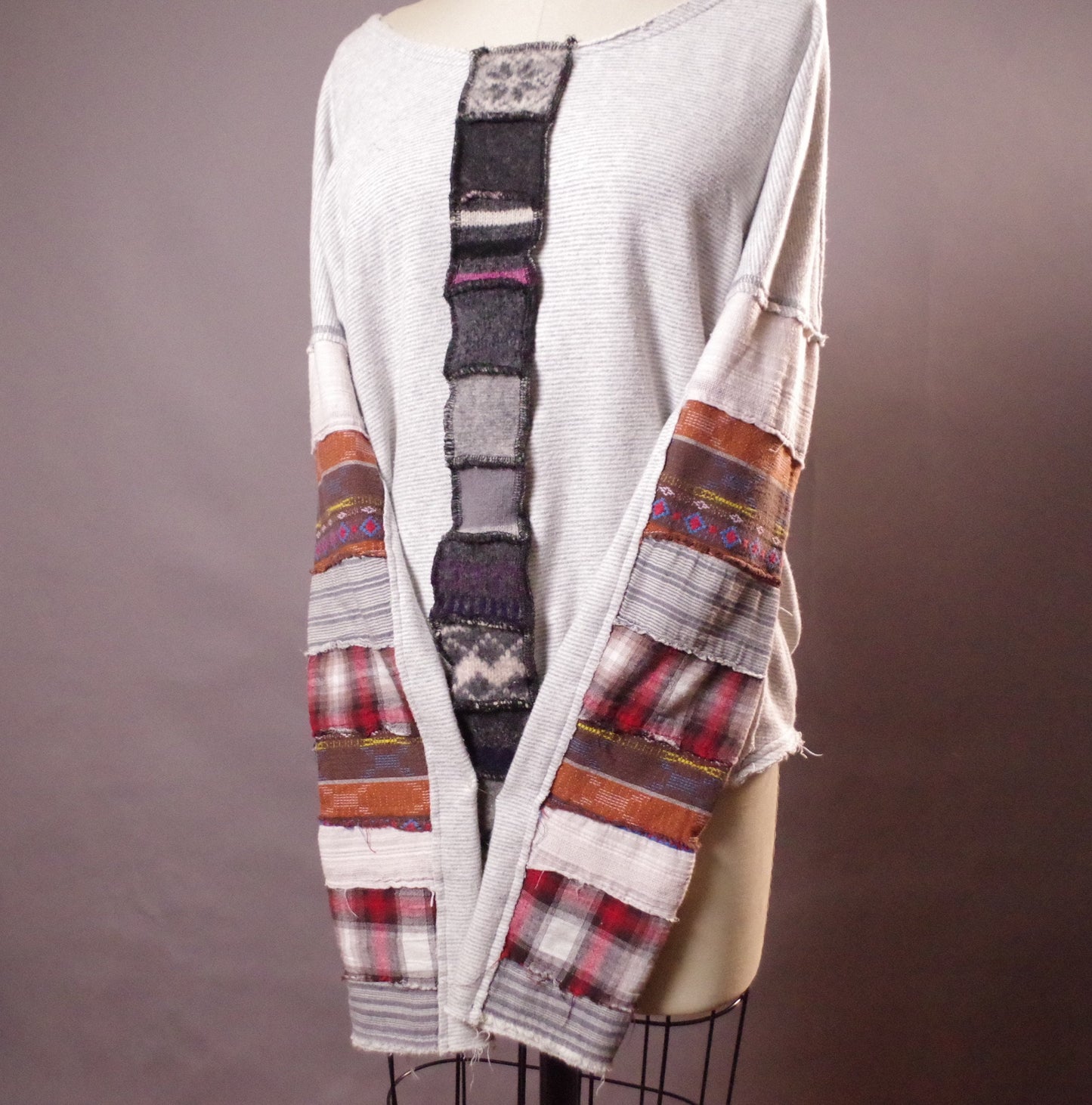 Patchwork wool top, Up-cycled Unique Top, Up-cycled Clothing