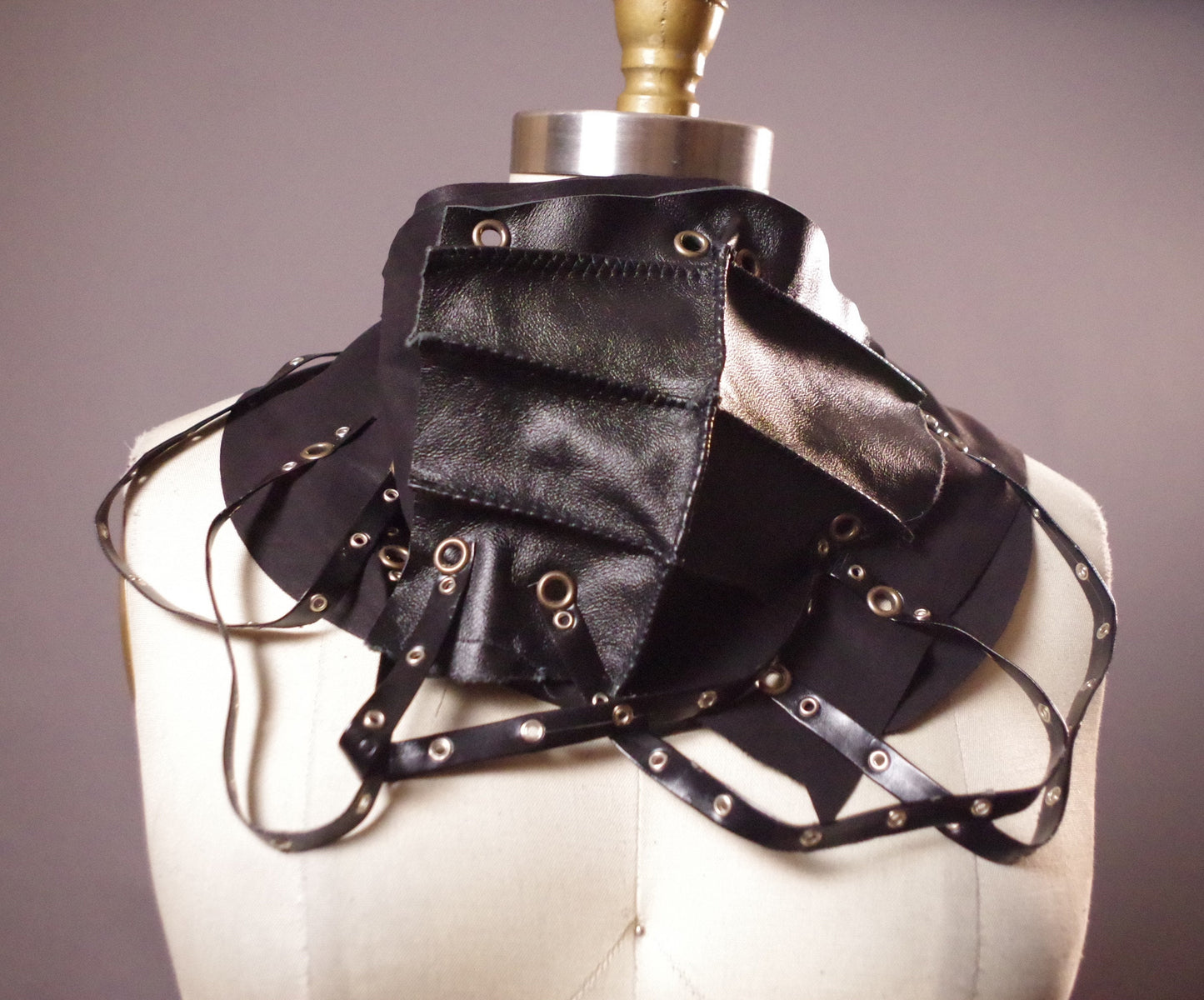 OOAK Leather Black Scarf, Twisted Leather Scarf, Unique black Scarf, Goth Leather Scarf, Halloween