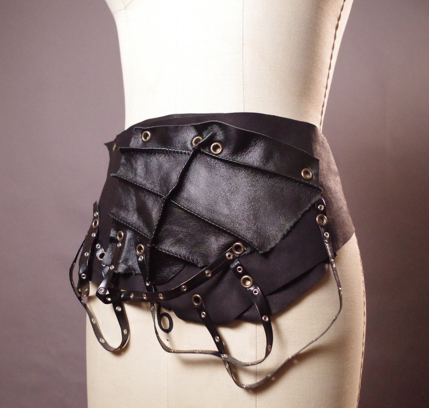 OOAK Leather Black Leather Belt, Genuine leather belt, Unique black Belt, Goth Leather Belt, Halloween