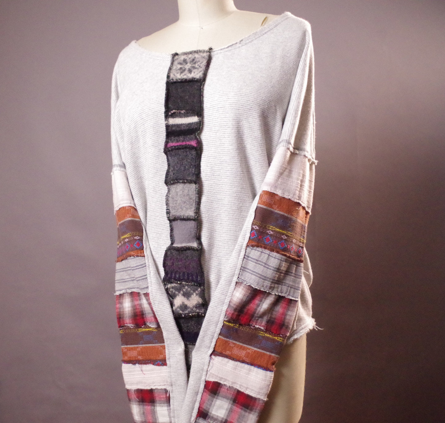 Patchwork wool top, Up-cycled Unique Top, Up-cycled Clothing