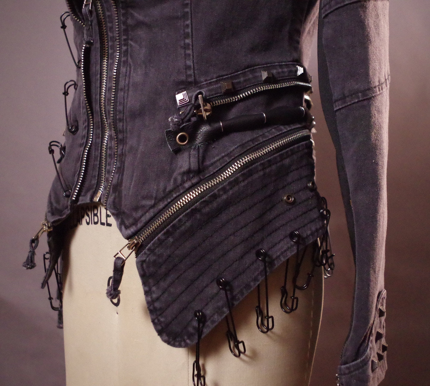 Multi use Jean Leather Jacket, Moto leather jacket, Punk Studded Jacket