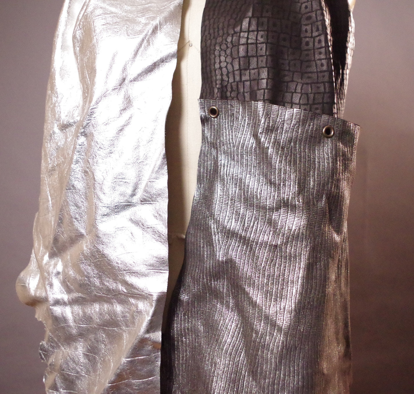 Metallic Leather Scarf - Long Leather Scarf - Silver leather Scarf