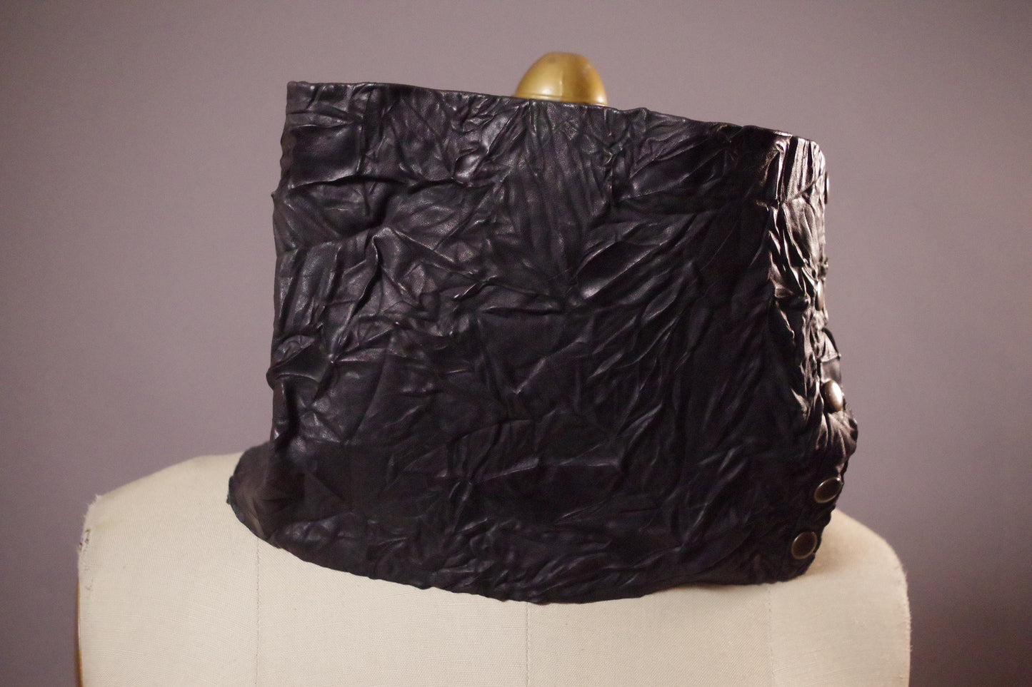 Leather Black Scarf, Leather Cowl Scarf, Unisex leather Scarf, Goth Black Scarf, leather cowl