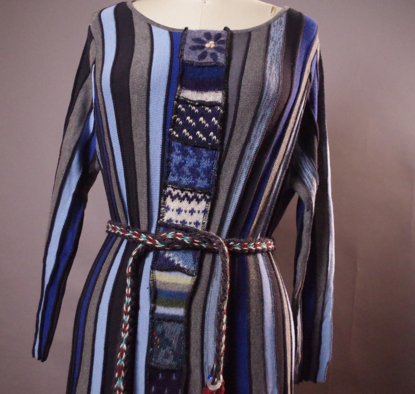 Winter unique sweater dress, Patchwork One of a KInd Dress, Up-cycled Clothing