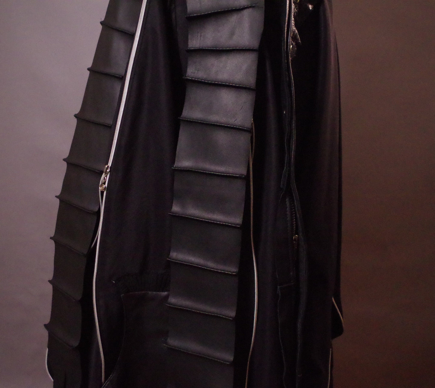 OOAK Zippered Leather Dress, Maxi Unique Goth Dress, Avantgarde Black Dress, Goth Wedding Dress