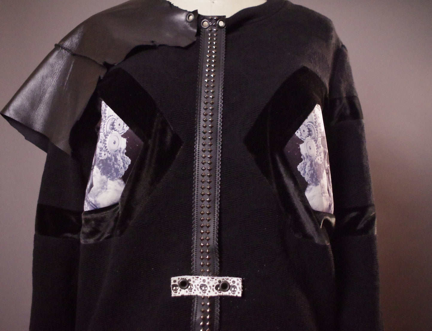 Black Goth Sweatshirt, Skull Embroidered Sweatshirt, Black Goth Skull Sweater