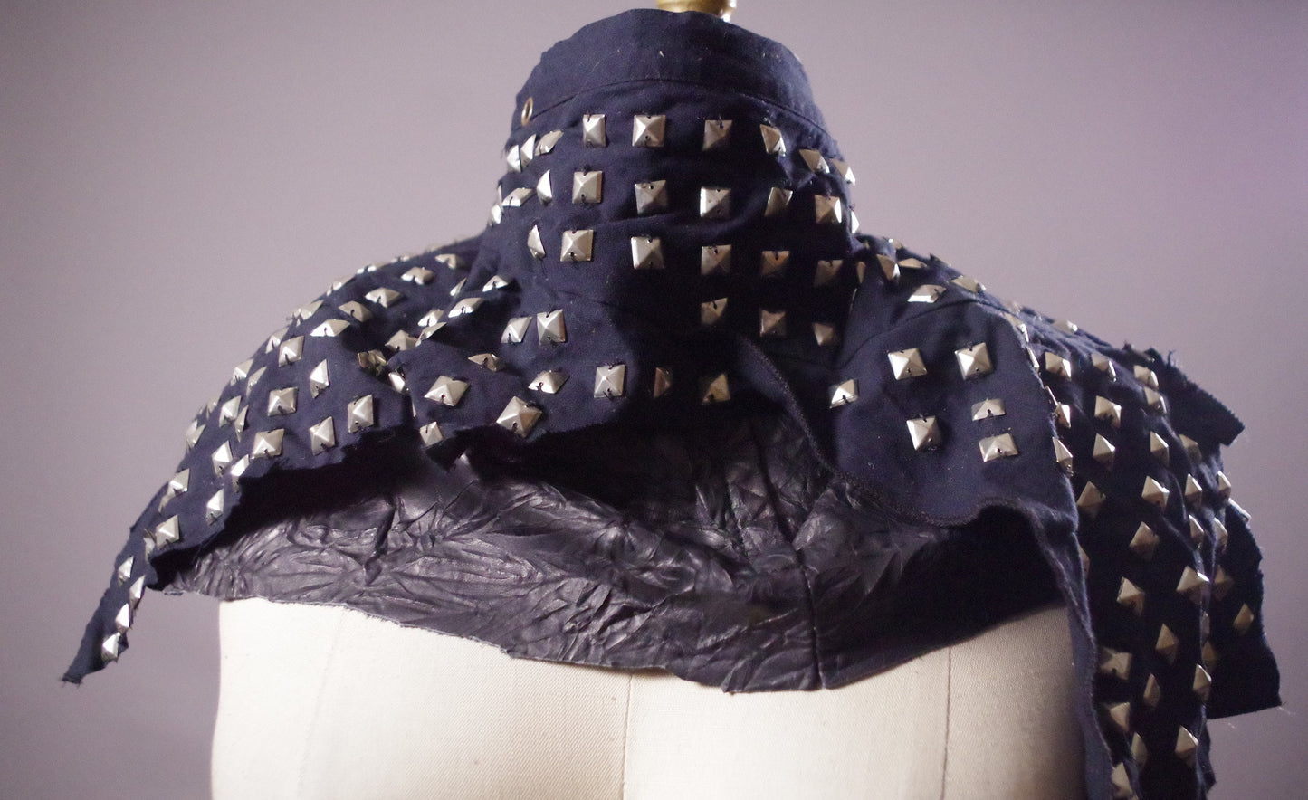 Studded Leather Black Scarf, Up-cycled Leather scarf, Unisex leather scarf, Goth Accessories