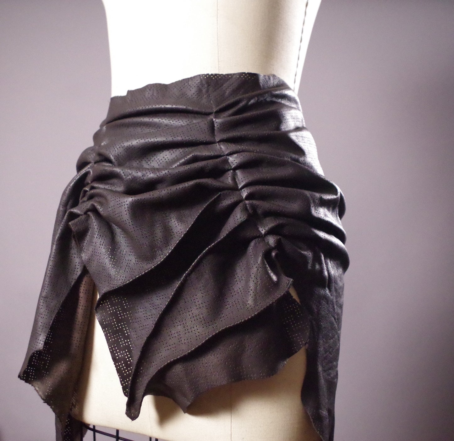 Genuine Leather Skirt Belt, Ruffled Leather Belt, Women's Wrap Belt, Leather Accessories