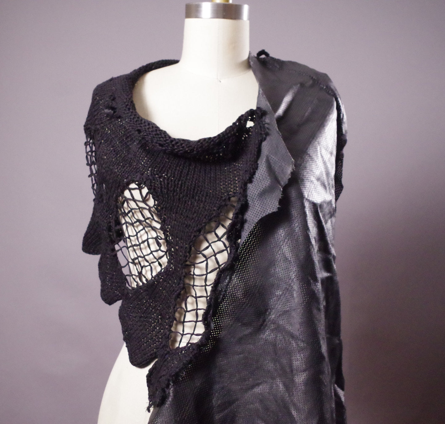 Goth Leather Scarf, Ripped leather big scarf, Goth Accessories Leather poncho