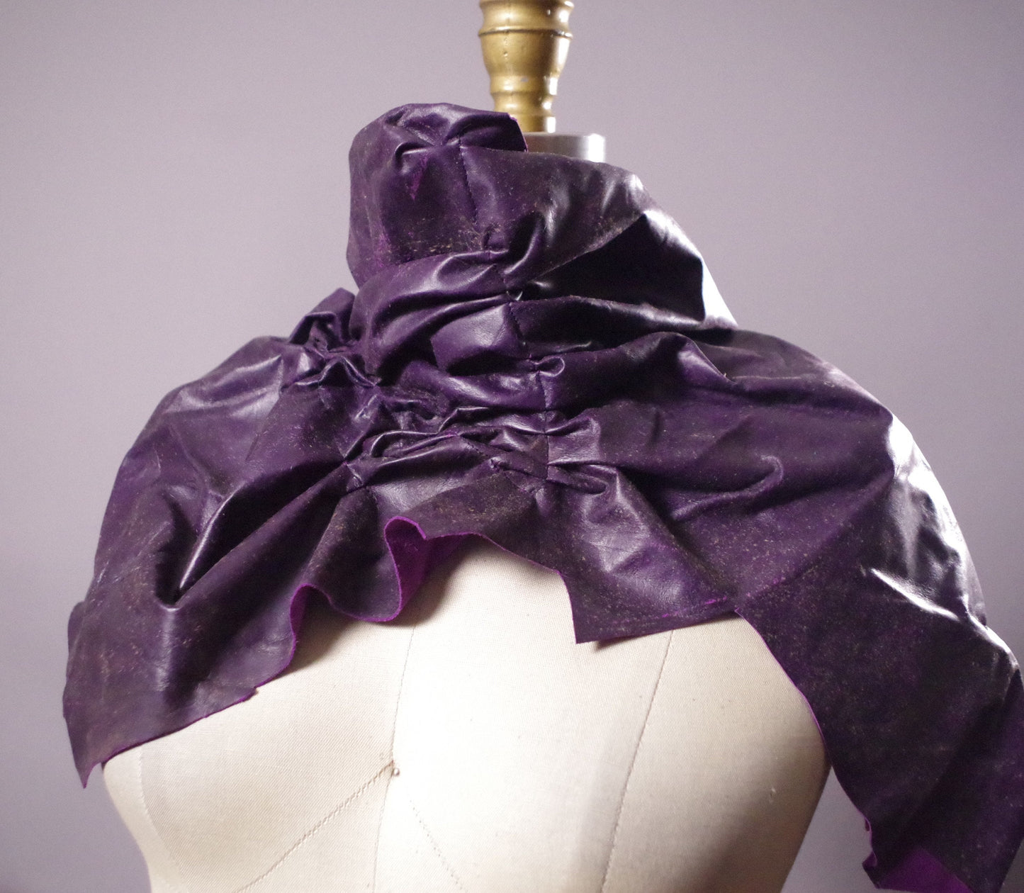 Purple Leather Scarf, Ruffled Leather Scarf, Leather Accessories