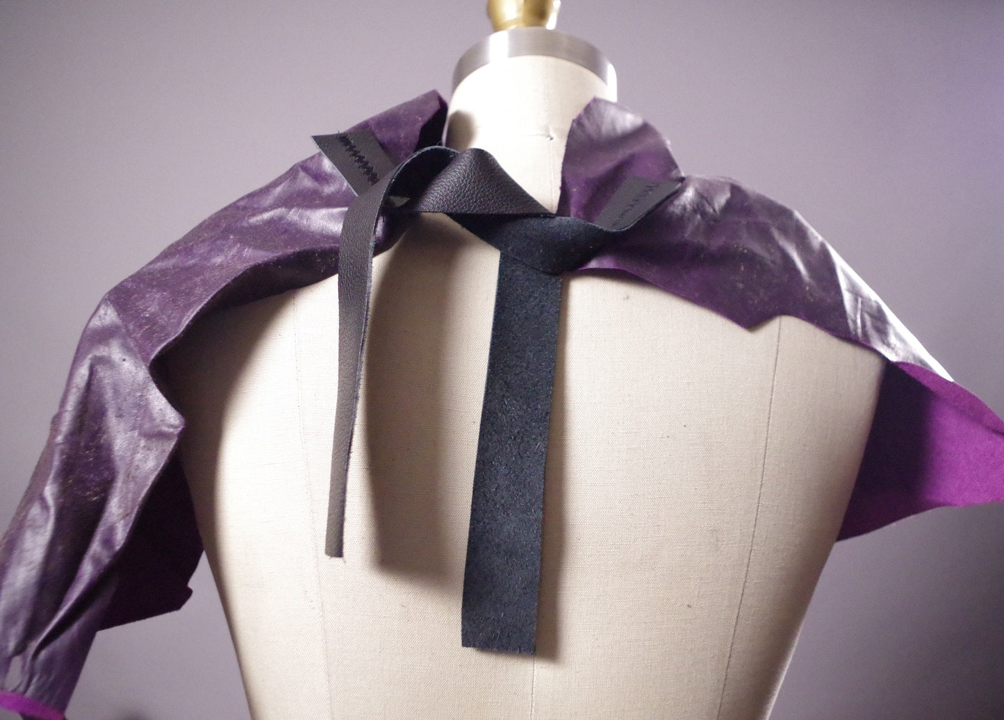 Purple Leather Scarf, Ruffled Leather Scarf, Leather Accessories