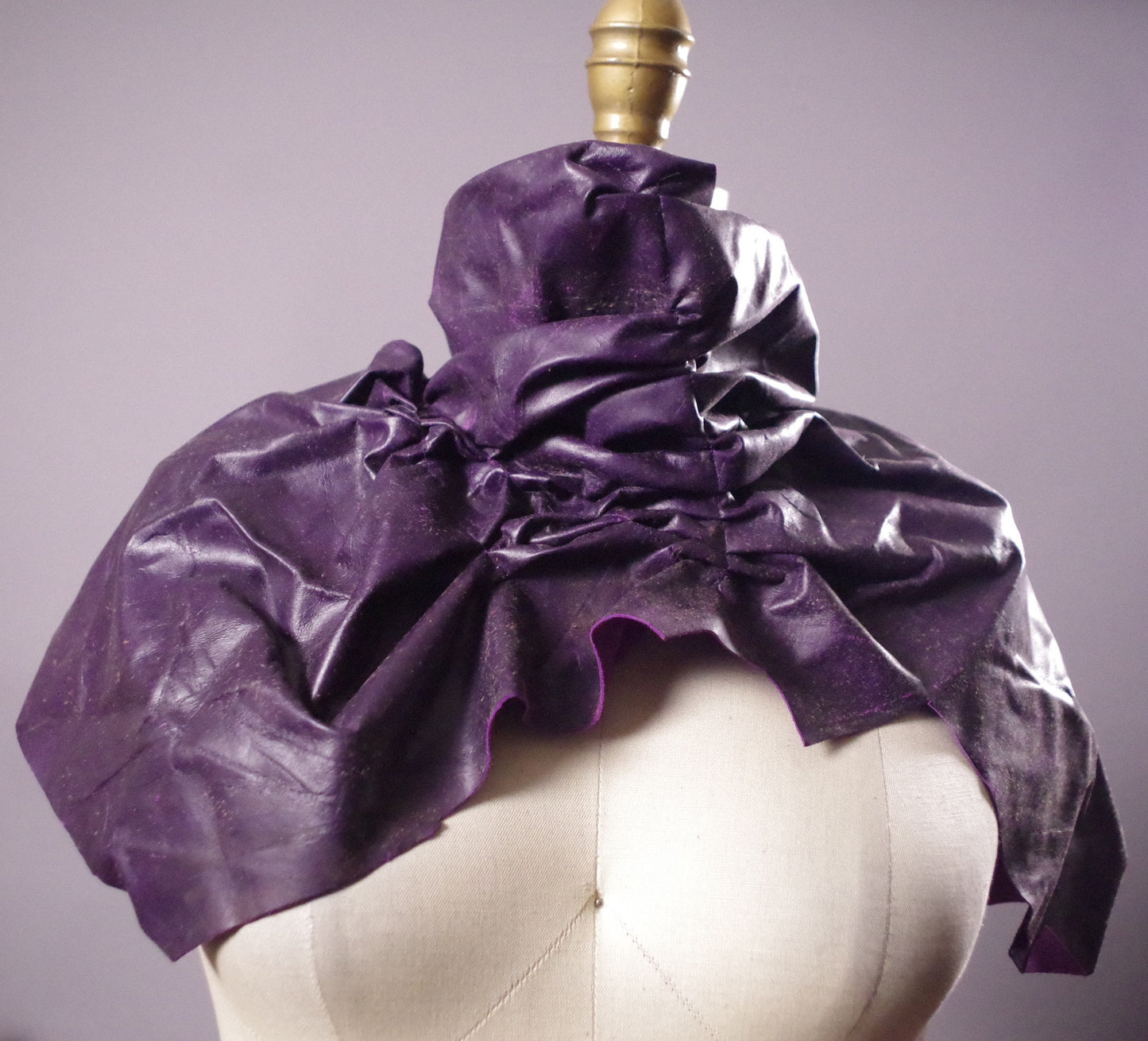 Purple Leather Scarf, Ruffled Leather Scarf, Leather Accessories
