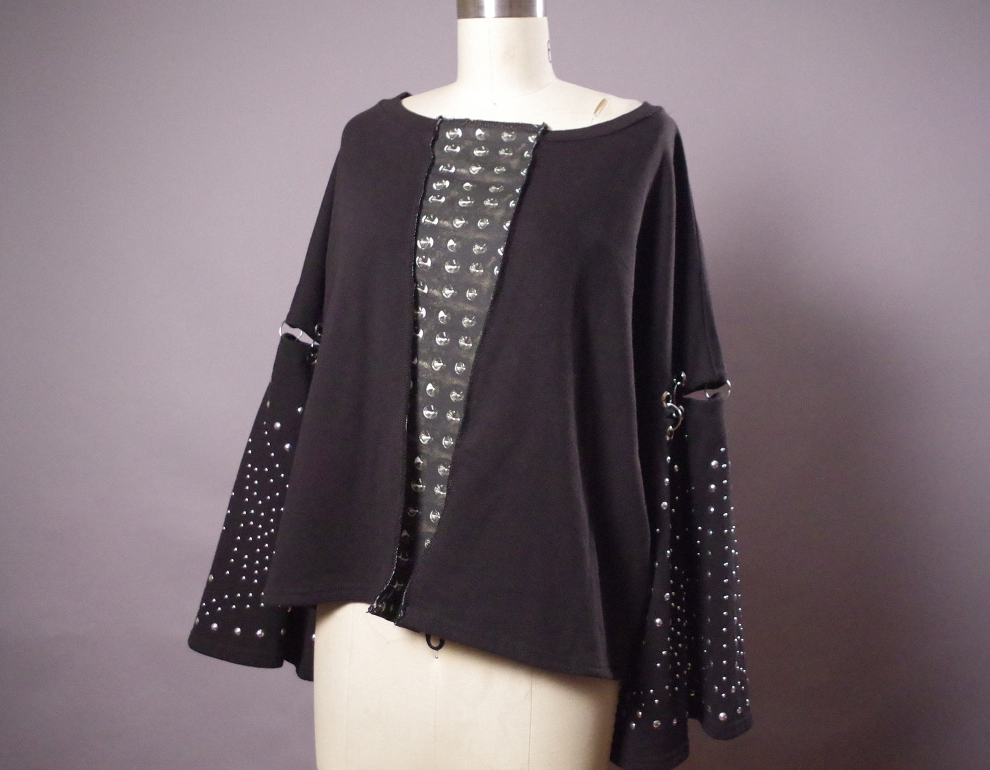 Black Studded sweatshirt, Goth grommet sweatshirt, Upcycled black goth sweatshirt