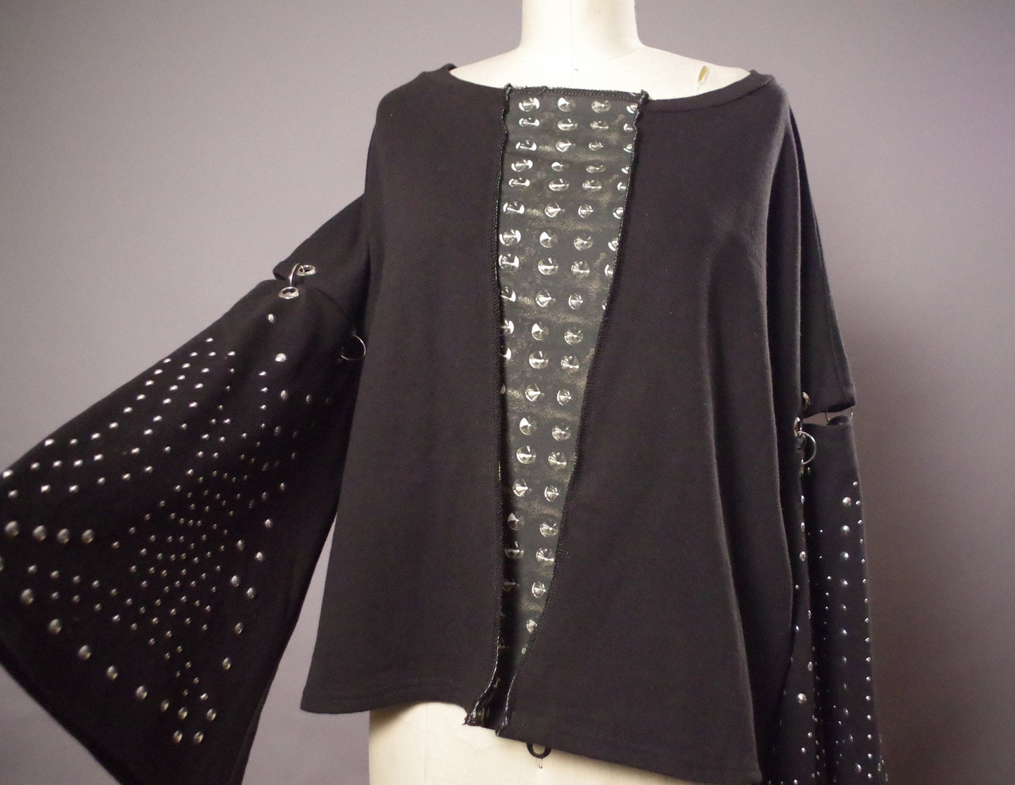 Black Studded sweatshirt, Goth grommet sweatshirt, Upcycled black goth sweatshirt