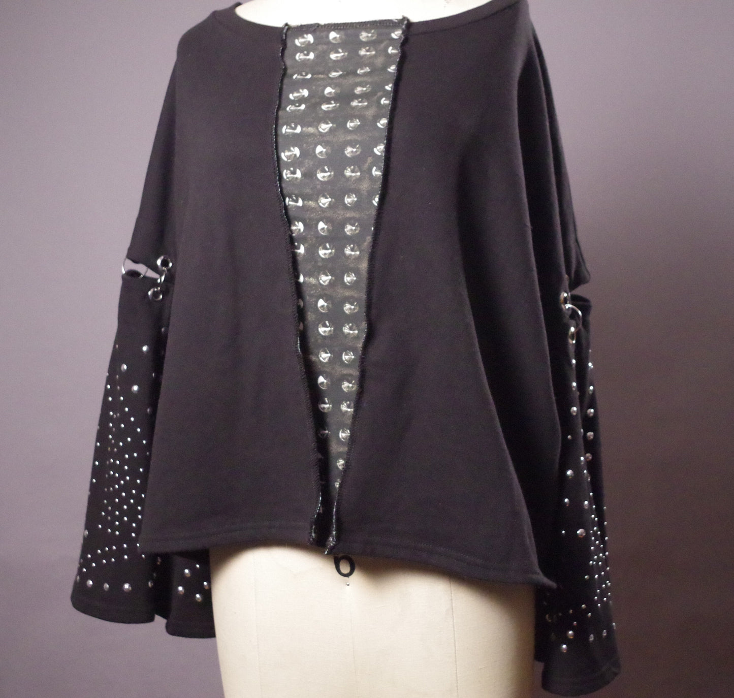 Black Studded sweatshirt, Goth grommet sweatshirt, Upcycled black goth sweatshirt