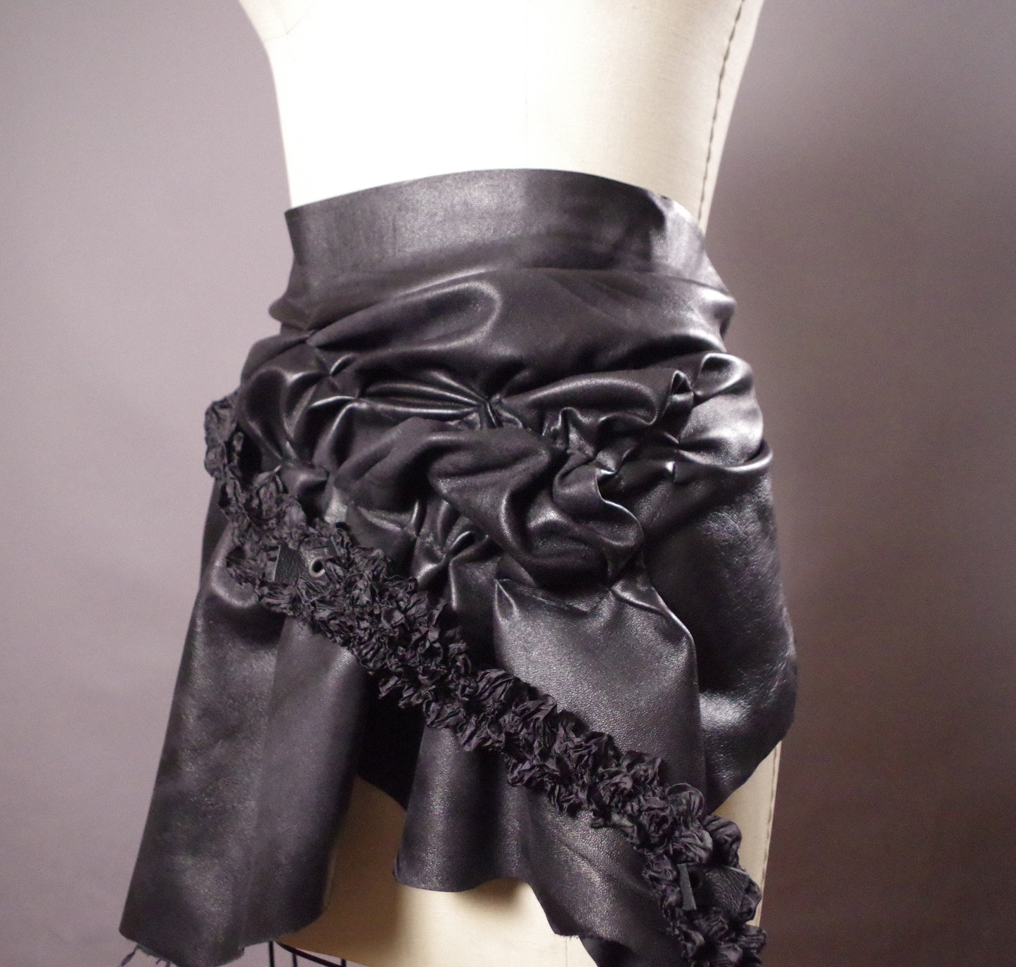Multi use leather skirt belt, Black Leather skirt belt, Ruffled leather skirt belt, Leather accesssories