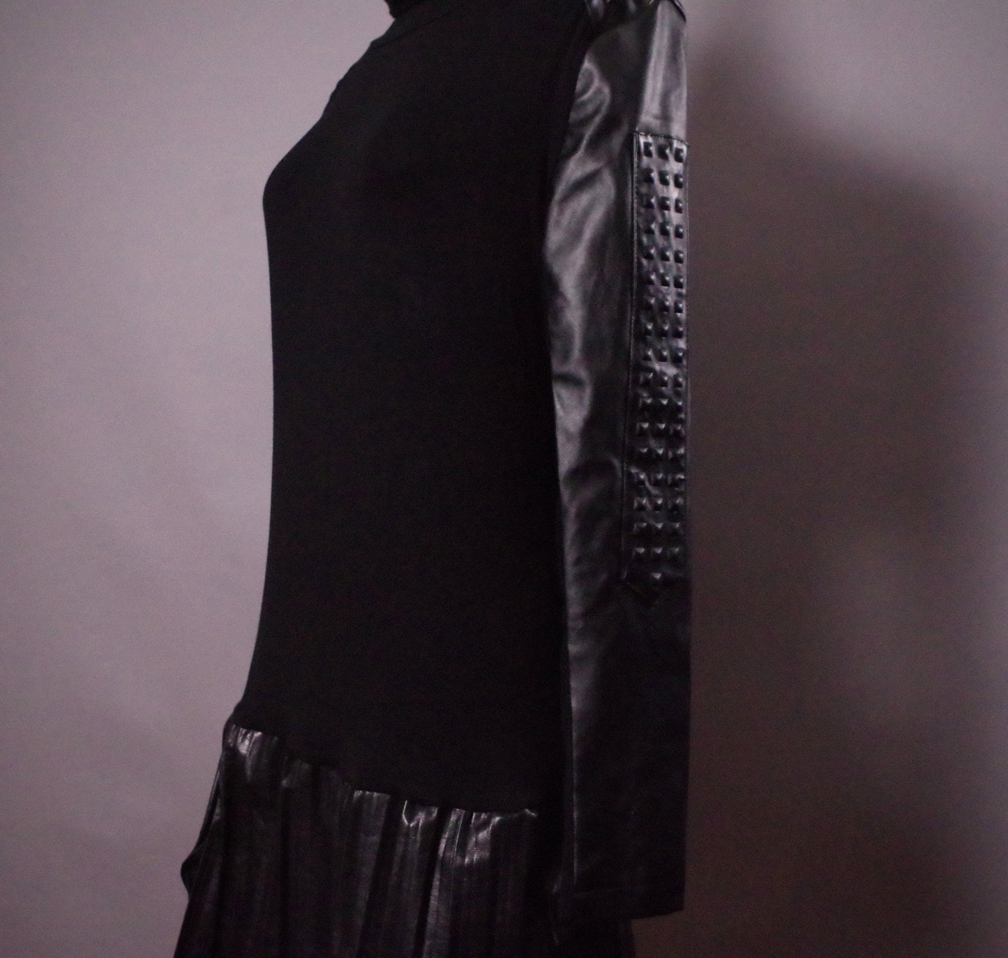 Studded leather dress, Goth leather mini dress, Avantgarde leather clothes
